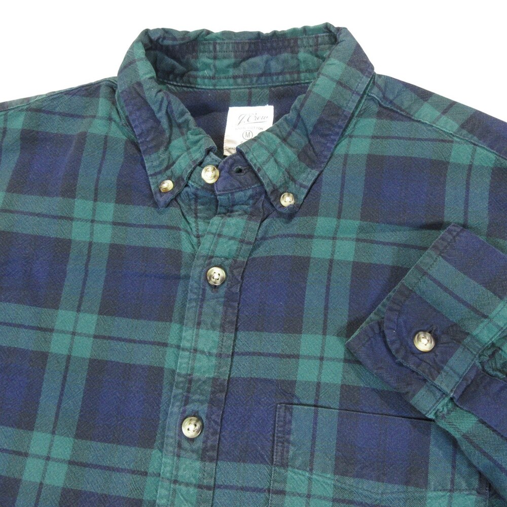 J Crew Mens Button Down‎ Shirt M Slim Fit Green Black Watch Plaid 100% Cotton